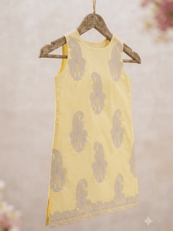 Sleeves Less Yellow Embroidered Shirt _ Stitched