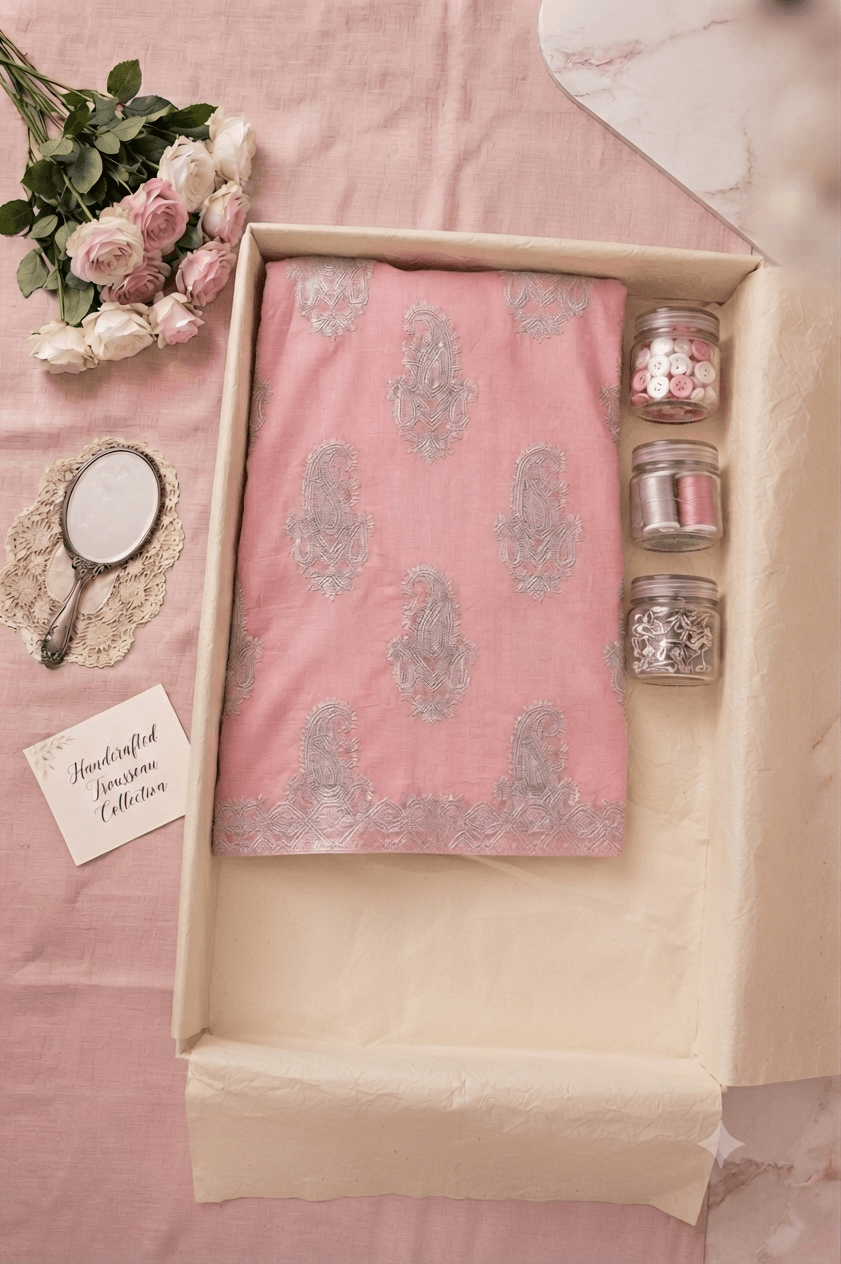 Sleeves Less Pink Embroidered Shirt _ Stitched - Image 5