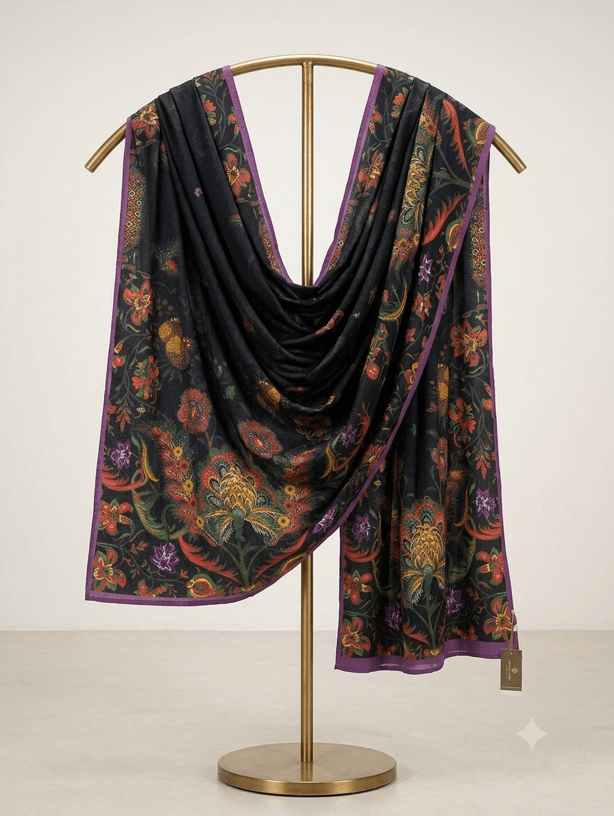 Printed Lawn Purple & Black Multi Dupatta