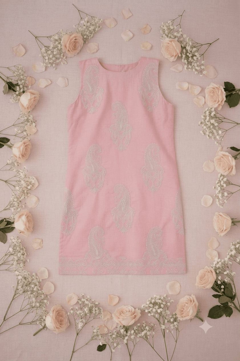 Sleeves Less Pink Embroidered Shirt _ Stitched - Image 4