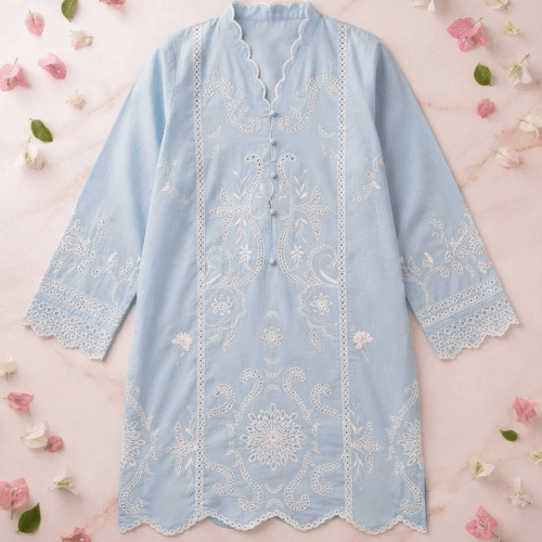 Blue Embroidered Lawn Shirt – Stitched(Only Shirt)