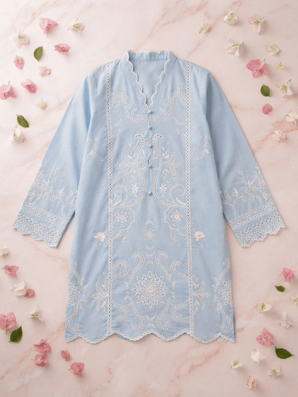 Blue Embroidered Lawn Shirt – Stitched(Only Shirt)