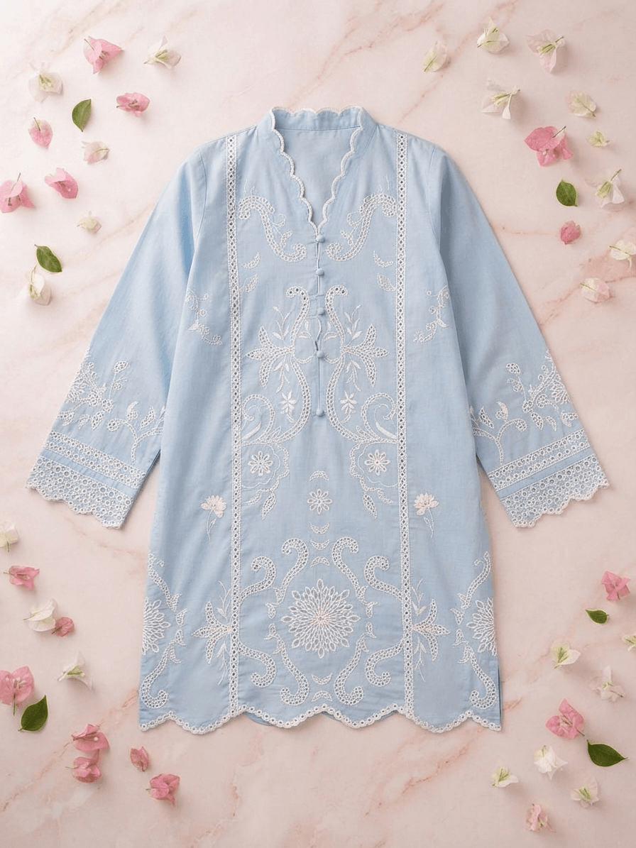 Blue Embroidered Lawn Shirt – Stitched(Only Shirt)