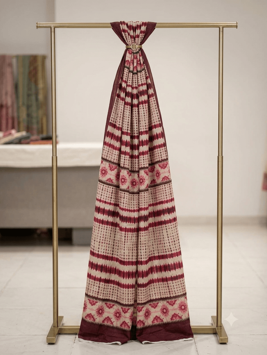 Beige & Red Printed Lawn Dupatta