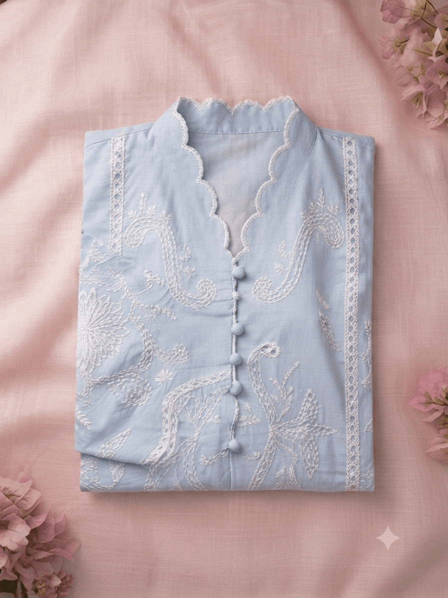 Blue Embroidered Lawn Shirt – Stitched(Only Shirt) - Image 3