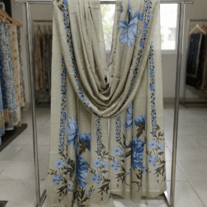 Premium Lawn Beige & Blue Dupatta