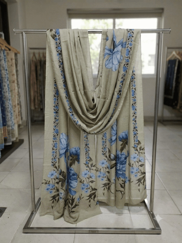 Premium Lawn Beige & Blue Dupatta