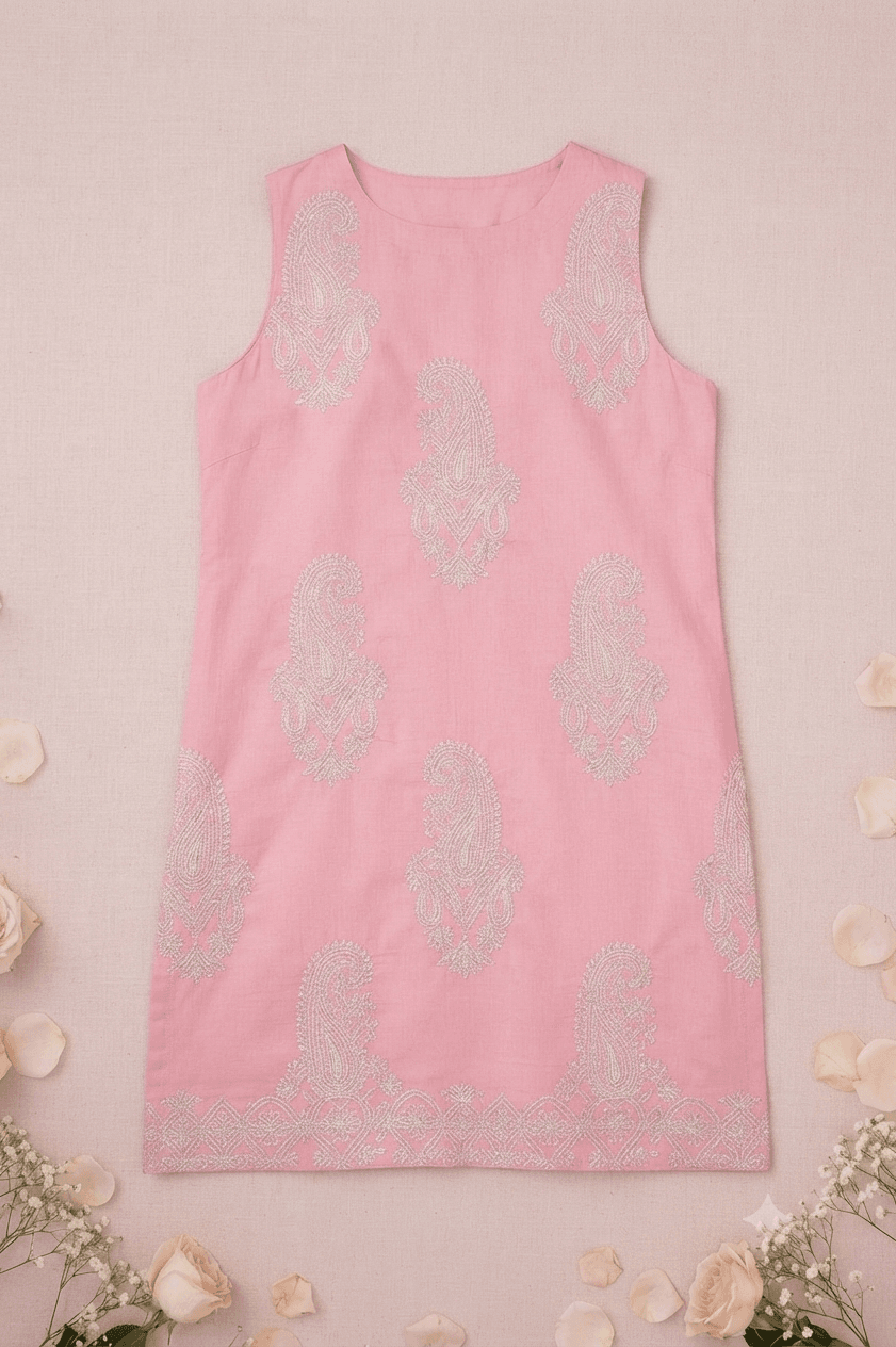 Sleeves Less Pink Embroidered Shirt _ Stitched - Image 2
