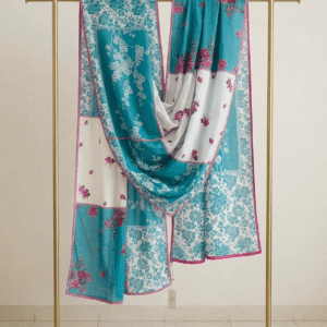 Light Blue & Pink Floral Printed Lawn Dupatta