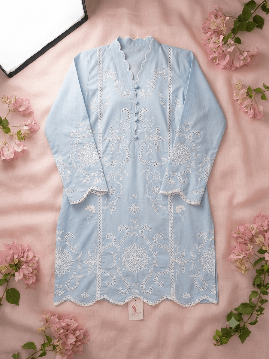 Blue Embroidered Lawn Shirt – Stitched(Only Shirt) - Image 4