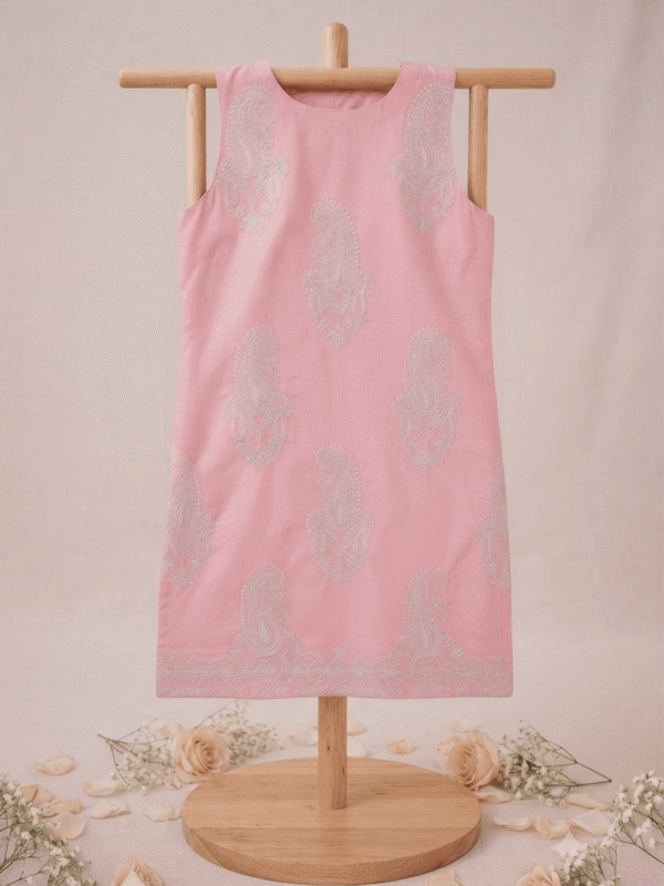 Sleeves Less Pink Embroidered Shirt _ Stitched