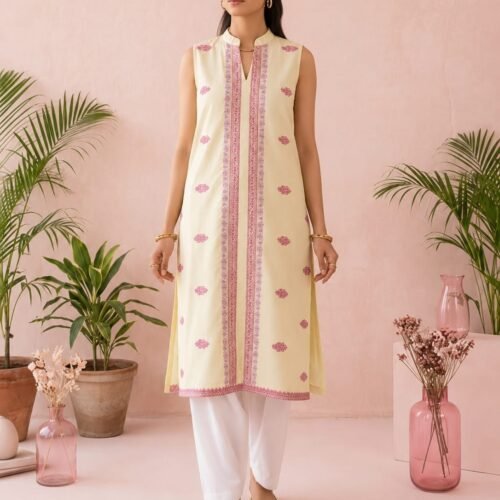 WhatsApp-Image-2026-07-06-at-2.05.25-AM.jpeg Sleeve Less Embroidered Light Yellow 2 Piece Suit - Stiched