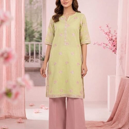 WhatsApp-Image-2026-07-06-at-2.35.37-AM.jpeg Premium Embroidered Light Yellow Shirt with Pink Trouser | Stitched