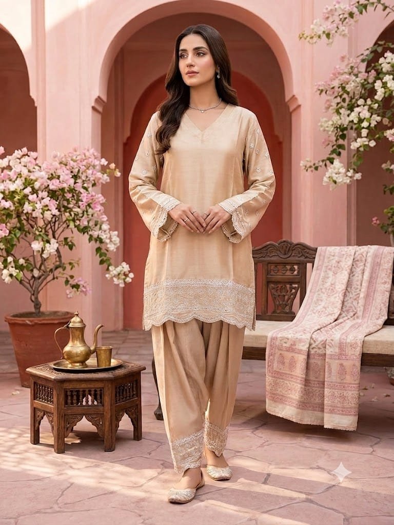 Trusser Silk Embrodered Skin 2 Piece Suit - Stiched
