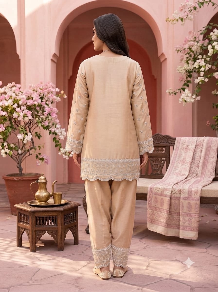 Trusser Silk Embrodered Skin 2 Piece Suit - Stiched - Image 3