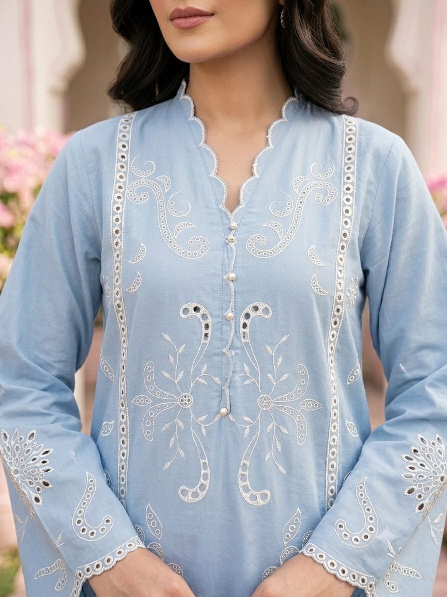 Blue Embroidered Lawn Shirt – Stitched(Only Shirt) - Image 2