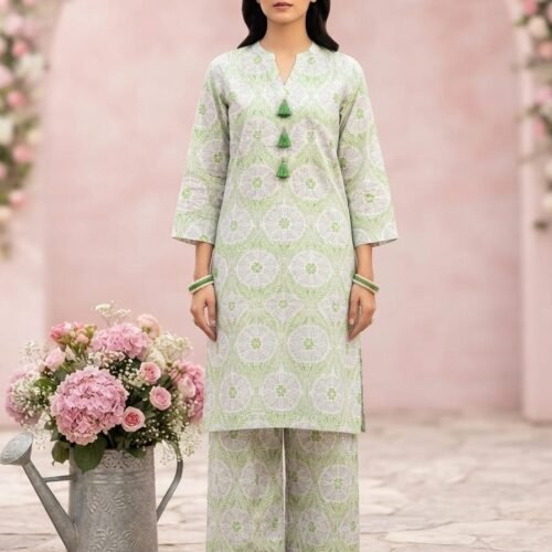 WhatsApp-Image-2026-07-09-at-3.37.04-AM-1.jpeg Printed green 2 Piece Suit With Tussels - Stitched