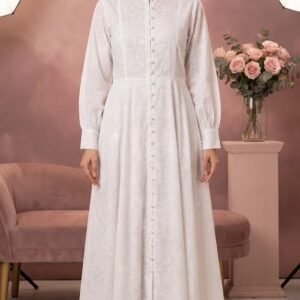 White Lawn Frock Printed _ Stitched