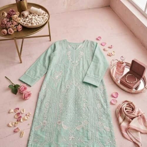Sea Green Silk Embroidered Lawn Shirt – Stitched