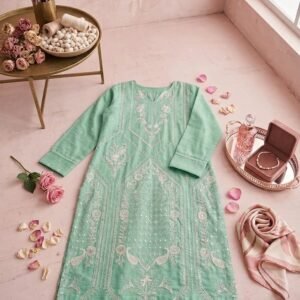 Sea Green Silk Embroidered Lawn Shirt – Stitched