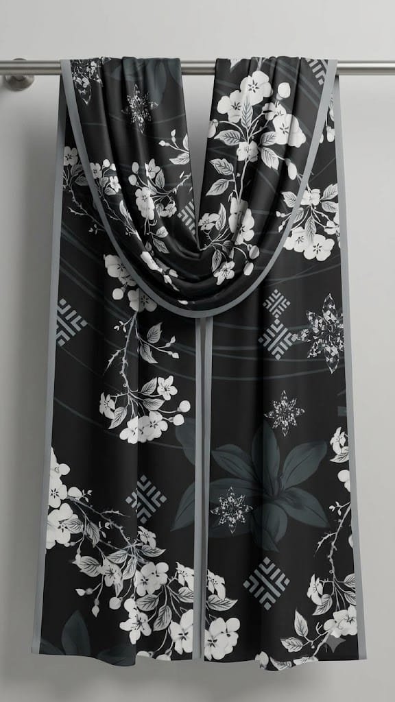 Premium Black & Gray Printed Lawn Dupatta
