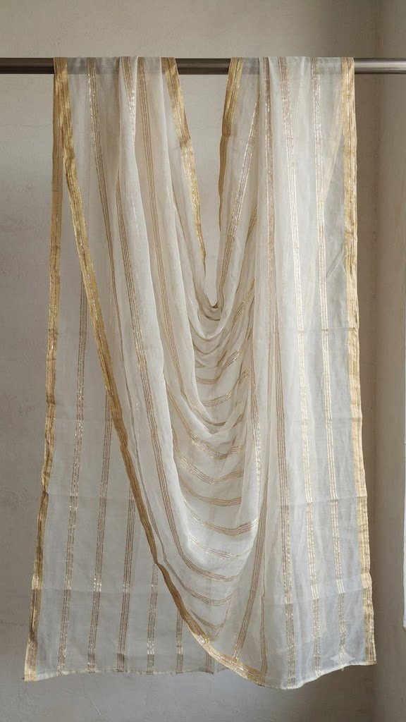 Golden Striped Beige Organza Dupatta