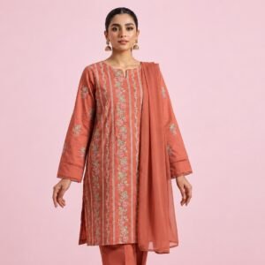 Lawn Orange Embroidered 3 Piece Suit - Unstitched