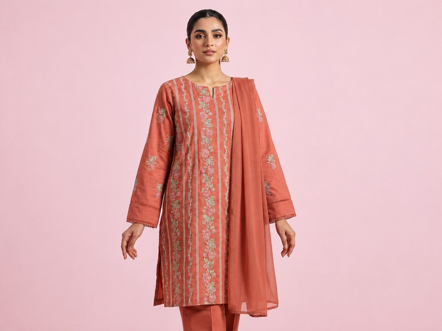 Lawn Orange Embroidered 3 Piece Suit - Unstitched