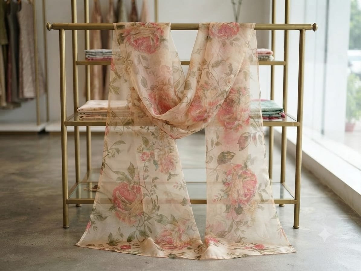 Premium Floral Printed Organza Dupatta