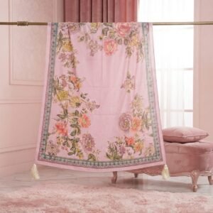 Premium Pink Floral Dupatta with Tassels