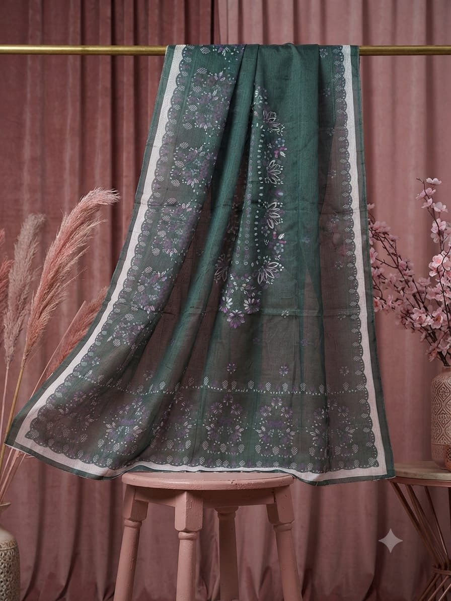 Elegant Emerald Green Nano Printed Dupatta