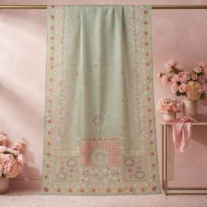 Elegant Sage Green Floral Printed Nano Dupatta