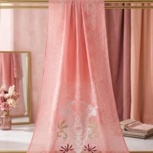 Elegant Pink Embroidered Border Nano Fabric
