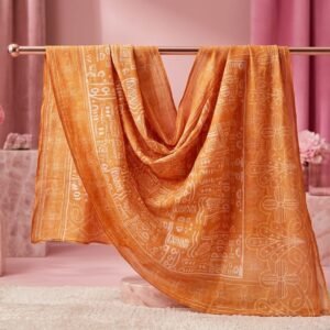 Mustard Floral Line-Art Printed Apple Silk Dupatta