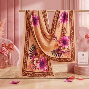 Warm Camel Floral Bouquet Printed Wool Shawl