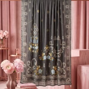 Smokey Black Filigree Floral Printed Chiffon Dupatta
