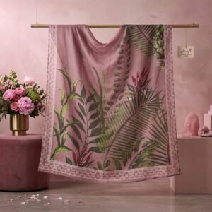 Blush Rose Palm Leaf Printed Apple Silk Dupatta
