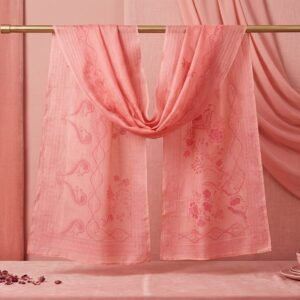 Salmon Pink Floral Silhouette Printed Nano Fabric Dupatta