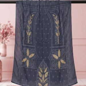 Elegant Charcoal Grey Printed Nano Dupatta with Golden Floral Motifs