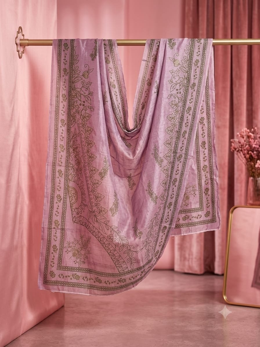 Elegant Lavender Floral Printed Nano Dupatta