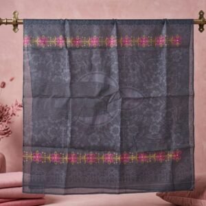 Charcoal Grey Floral Embroidered Nano Chord Dupatta