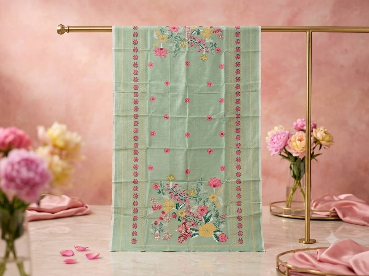 Mint Green Floral Printed Nano Chord Dupatta