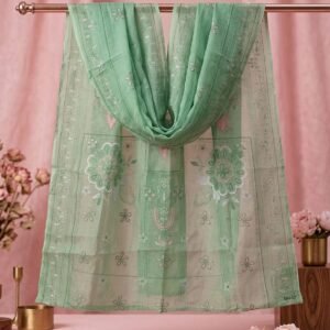 Mint Green Floral Embroidered Nano Chord Dupatta –