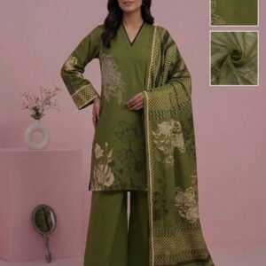 Emerald Bloom – Stitched Khaddar & Monarch Dupatta 3PC Set _ Printed - unstitched