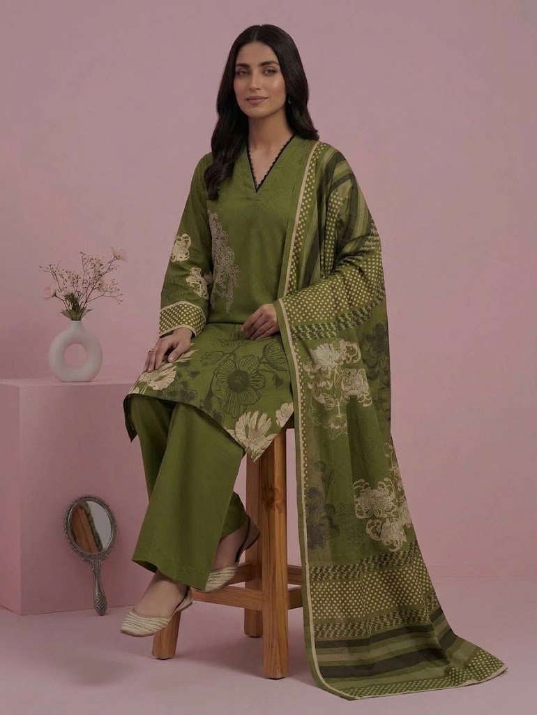 Emerald Bloom – Stitched Khaddar & Monarch Dupatta 3PC Set _ Printed - unstitched - Image 4
