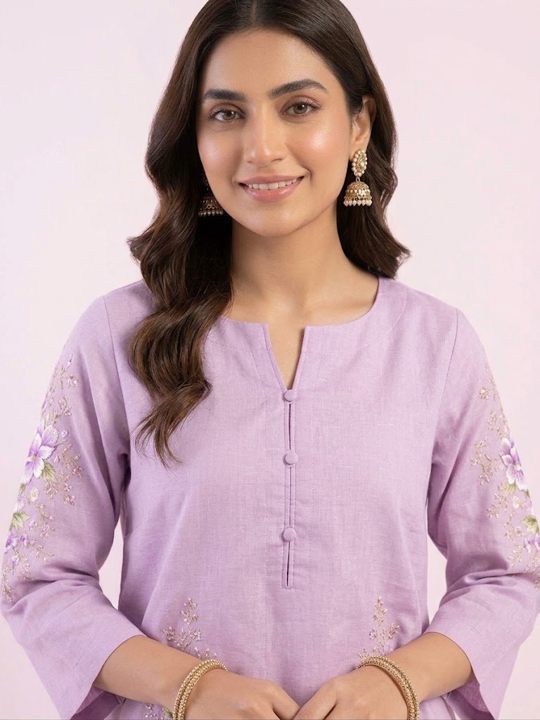Printed Violet Petal – 3-Piece Viscose Suit with Chiffon Dupatta _ Unstitched - Image 3