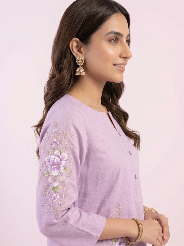 Printed Violet Petal – 3-Piece Viscose Suit with Chiffon Dupatta _ Unstitched - Image 6