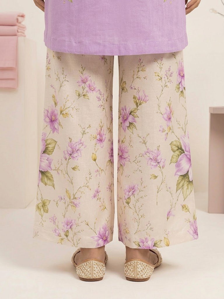 Printed Violet Petal – 3-Piece Viscose Suit with Chiffon Dupatta _ Unstitched - Image 4