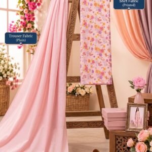 Pink Gardenia – Unstitched 2-Piece Printed Hairingbone Suit