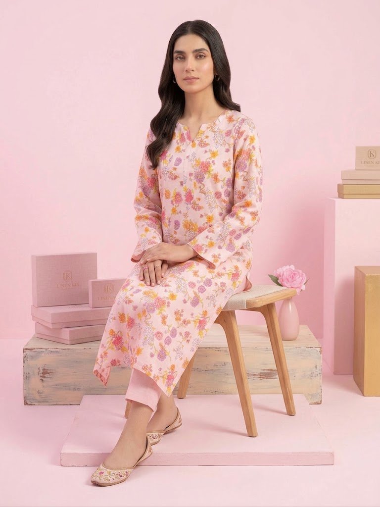 Pink Gardenia – Unstitched 2-Piece Printed Hairingbone Suit - Image 3